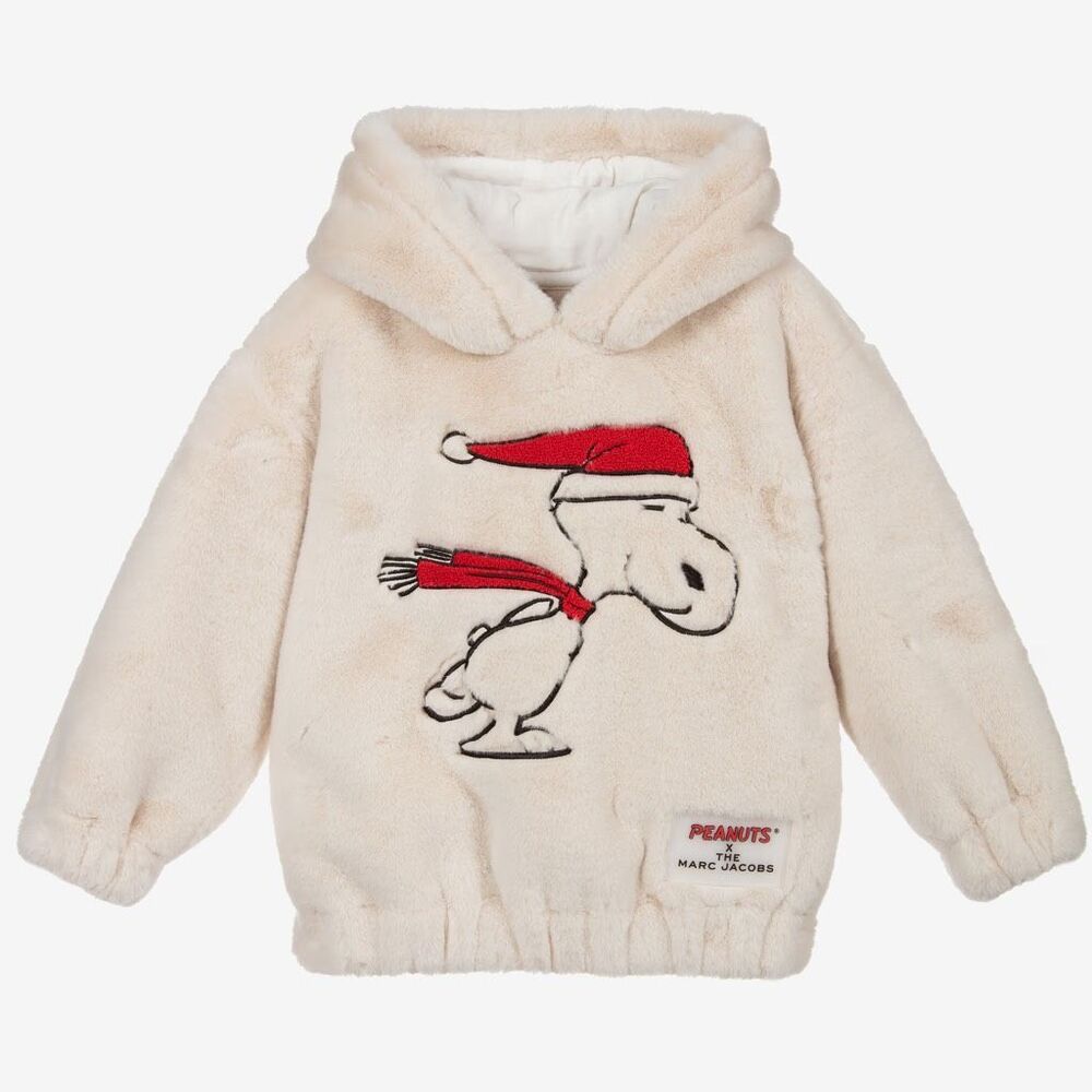 Marc Jacobs x Peanuts Kids Hoodie Snoopy Christmas‎ Faux Fur Cream 5